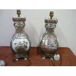 Two oriental style Canton Famille Rose pattern table lamps (approx 40cm high)