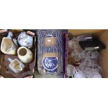 Selection of blue & white plates, glassware, decorative ceramics etc