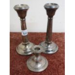 Pair of Birmingham silver hallmarked column candlesticks on turned weighted bases (18cm high) and