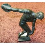 Bronze statuette of classical discus thrower figure, on square base (height 19cm)