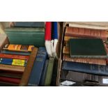 Selection of 19th C and later books in two boxes, including various leather and half leather