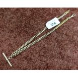 9ct gold Albert watch chain with T bar piece (several replacement unmarked links)