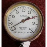 Brass cased altitude feet head of water gauge by Engineers wholesale supply co Ltd, Trowbridge (