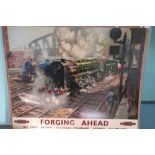 Large framed coloured Cuneo British Railways print 'Forging Ahead' (126cm x 101cm)