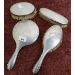 Four piece Birmingham silver hallmarked backed dressing table brush and mirror set (4)