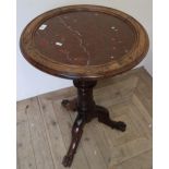 Unusual Victorian circular top table on turned revolving column of three out-splayed lion paw