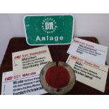 Cast metal M stop sign, various German railway related transport signs etc