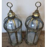 Pair of floor standing lanterns with glazed dome tops and gilt metal frame (approx height 80cm)