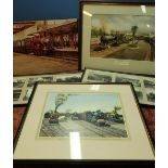 Box containing a quantity of various framed and unframed railway related pictures, prints, black &