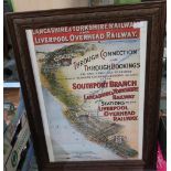 Framed and mounted print of a railway poster for Lancashire and Yorkshire Railway and Liverpool