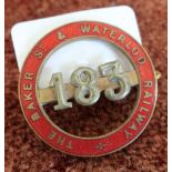 Scarce enamel Baker Street and Waterloo Railway cap badge by J R Gaunt & Son No 183