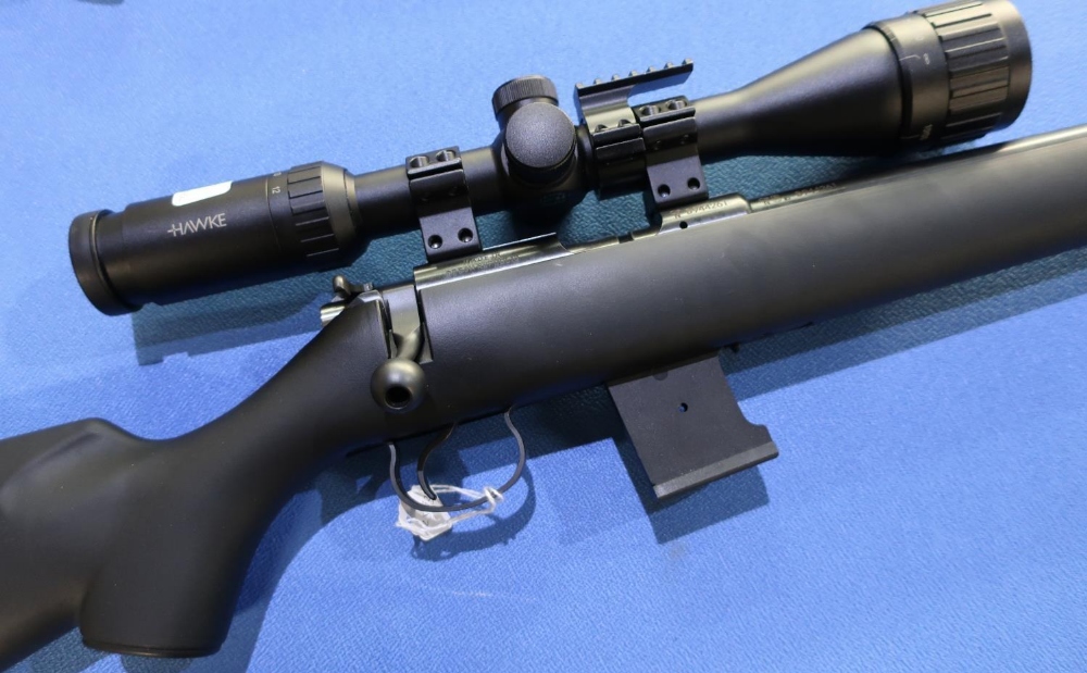 CZ455 .17 HMR bolt action rifle with sound moderator and Hawke 4-12x40 AO scope serial no.