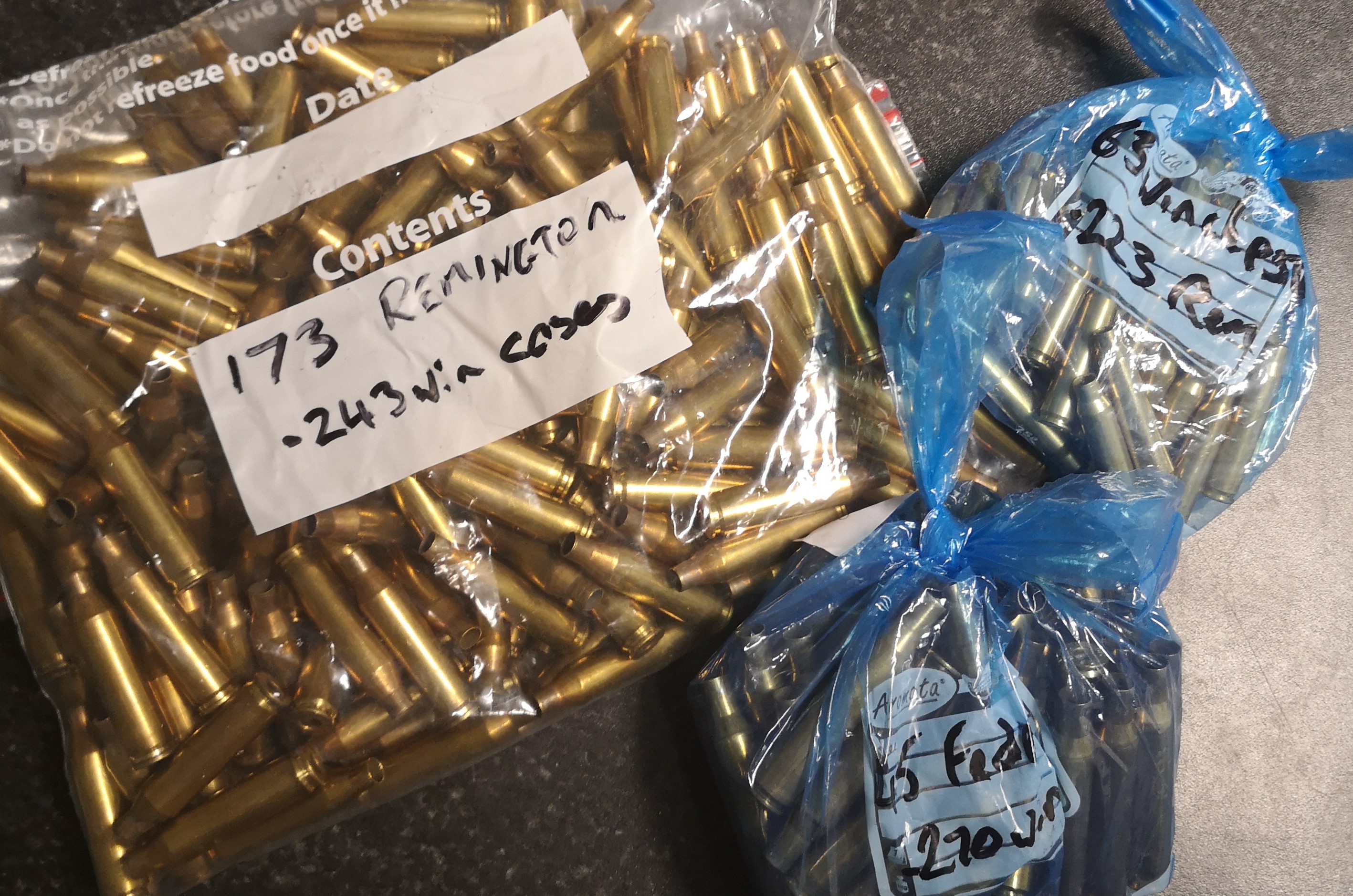 An extremely large collection of .243 ammunition casings including 80 Winchester, 107 federal