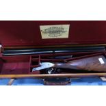 Cased William Powell 12 bore side by side side-lock ejector shotgun with 28 inch barrels, choke 1/