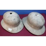 British military pith helmet with leather liner and chin strap marked Vero's Detachable And Self
