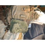 Three various military canvas kit bags and various part RAF uniform (moth eaten), military