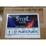 Case of 250 Steel Game 12 bore 4-32 shotgun cartridges