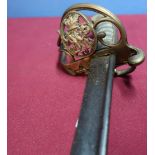 William IV Officers dress sword with 29.5 inch slightly curved pipe back blade with half basket hilt