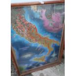 Mahogany cased wall display map of campaigns and operations in Sicily and Italy 1943 - 1945,