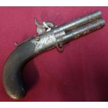 Percussion cap over & under pocket pistol by Spencer Northallerton, with 3 1/4 inch barrels,