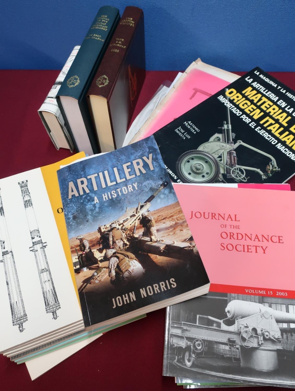 Selection of artillery related reference and research books, including The History Of The Indian