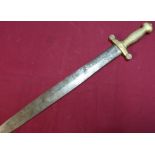 19th C French Artillery Gladius type sword with 19 inch double edged swollen blade stamped with