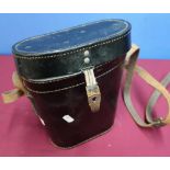 WWII period German Third Reich black leather Marine binocular case, the top stamped with impressed