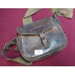 Vintage leather cartridge bag with canvas shoulder strap