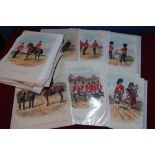 Large quantity of unframed military card prints mostly by R. Simkin relating to various regiments,