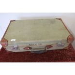 Vintage canvas and leather bound Royal Navy issue travelling case (64cm x 38cm x 17cm)