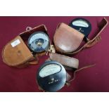 Three leather cased brass galvanometers, one by the Cambridge Instrument Co, including 4 MK1, and