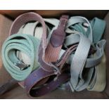 Box containing a quantity of various, webbing, leather and other rifle slings