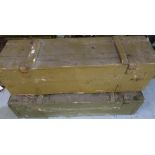 Two wooden military style ammo/equipment storage crates (120cm x 35cm x 35cm and 125cm x 54cm x