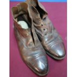 Pair of early 20th C tan leather officers style ankle boots