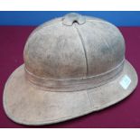 British WWII period pith helmet with leather chinstrap and liner