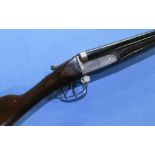 Belgium 20 bore side by side shotgun with barring action and over painted barrels, serial no.