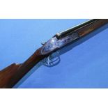 Laurona side-lock side by side shotgun with 28 inch barrels, choke Full & 1/2, with coloured