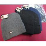 Five new ex shop stock Thinsulate beanie hats in various colours including black, grey and blue