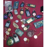 Large collection of various assorted keyrings and keyring fobs including various vehicles,
