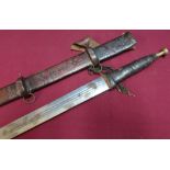 North African Sudanese style sword with 31 inch double edge blade with leather bound grip and