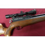 Logun PCP Air Rifle .22 S.W.P 3000 PSI with carbon fibre sound moderator, fitted with Optik scope,