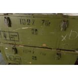 Two wooden military ammo style crates (94cm x 50cm x 35cm)