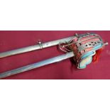 Quality copy of a Victorian Scottish broadsword with engraved crowned VR to the plated blade, the