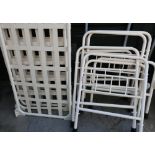 Set of four metal framed military hospital style single bed frames