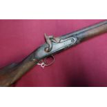 19th C Indian percussion cap three band musket with 43 inch barrel with various markings to the top,