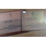 Two brass military building plaques relating to R.E.M.E, one open by Brigadier P.J.G Corp Director