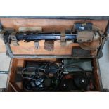 British Military Mine Detector in fitted wooden crate with various accessories, the crate marked