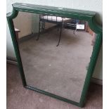 19th/20th C wall mirror with green painted wooden frame (56cm x 77cm)