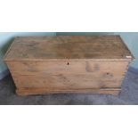 Victorian waxed pine blanket box with hinged top and internal candle box (43cm x 110cm x 48cm)