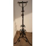Early 20th C wrought metal and brass adjustable height oil lamp stand